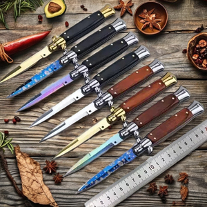 سكين طي تكتيكي على الطراز الإيطالي، نصل من الفولاذ المقاوم للصدأ 440، مقبض خشبي - سكين جيب متعدد الوظائف للتخييم والأنشطة الخارجية - Product Image 2