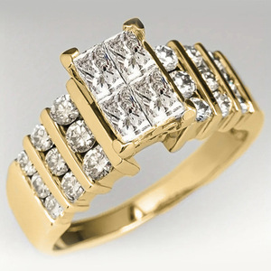 Anillo de Diamantes con Corte Princesa T0675, Oro Amarillo, Diamante Natural para Compromiso, Color D, 1.5 Ct de Peso Total - Product Image 1