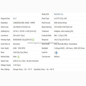 N101ICG-L11 innolux <span class=keywords><strong>LCD</strong></span> tinh thể lỏng Module 10.1 inch <span class=keywords><strong>LCD</strong></span> Bảng điều chỉnh 1280*800 LVDS <span class=keywords><strong>LCD</strong></span> module - Product Image 4