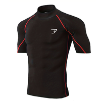 T-shirt de sport à manches courtes et col montant pour homme, à séchage rapide, anti-UV, compression, pour la gym, la natation et l'entraînement