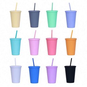 Custom Logo Printed 16oz 16 oz Matt Acrylic <b>Bubble</b> <b>Tea</b> <b>Cup</b> Double Wall <b>Reusable</b> Plastic Tumbler With Straw and Lid - Product Image 5