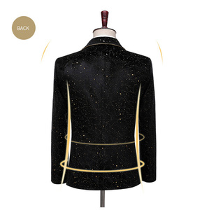 <span class=keywords><strong>Blazer</strong></span> en velours noir pour <span class=keywords><strong>homme</strong></span>, <span class=keywords><strong>veste</strong></span> de costume pour <span class=keywords><strong>homme</strong></span> avec garniture dorée, costume de scène, robe de mariage deux pièces - Product Image 6