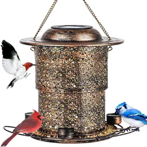 Oniya Retractable 5.5 LB Seed Large Capacity Solar Garden Lantern for Outdoors Decor Metal Bird Feeders with 3 Water Cups