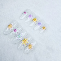 Uñas artificiales Flores pintadas en forma de almendra uñas hechas a mano de alta calidad y reutilizables