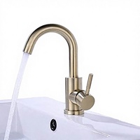 Keran Wastafel Modern Satu Lubang Warna Hitam Bahan Stainless Steel Kontemporer dengan Keramik dan Tuas Tunggal untuk Kamar Mandi