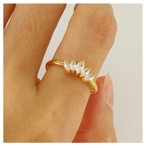 Nouveau Design Couronne Zircon Anneaux 18k Plaqué Or En Acier Inoxydable Ouverture Doigt Anneau Étanche pour les Femmes - Product Image 3