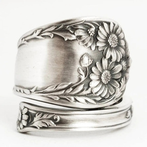 Anillo de Plata Q438 con Diseño de Flor, Estilo Vintage, Unisex, Joyería de Moda, Regalo, Diseño Sencillo - Product Image 1