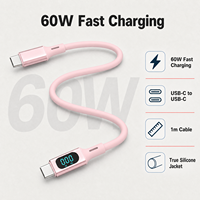 Kabel USB PD 60W Desain Layar Digital Lapisan Silikon Paduan Aluminium Kompatibel untuk Laptop Monitor Ponsel