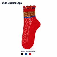 Chaussettes pour femmes personnalisées, style vintage géométrique, avec bord festonné, en tricot rétro, OEM ODM, logo personnalisé, pour un usage quotidien, décontracté ou comme cadeau
