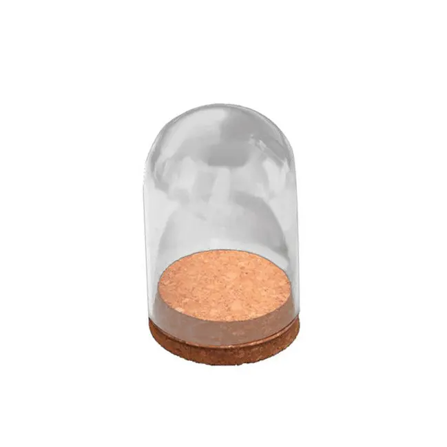 Cúpula de vidro clássica redonda 5*7cm com base de cortiça e madeira, decoração contemporânea para casa, estilo Art Déco de aniversário