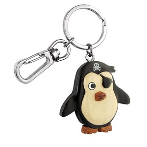 Portachiavi a forma di pinguino con design pirata, benda sullo occhio e cappello, anello in metallo e clip per chiavi e borse - Product Image 1