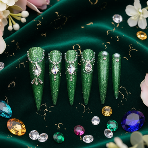 Uñas Postizas de Lujo Aura Chic, Diseño de Diamantes Verdes en Forma de Ataúd, 10 Piezas, Acrílicas, Fáciles de Aplicar, Set de Arte para Uñas - Product Image 2