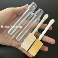 Tube de brillant à lèvres carré ISMAN 5ml, flacon givré avec capuchon miroir or/argent, grand applicateur, emballage vide pour brillant à lèvres, logo personnalisé