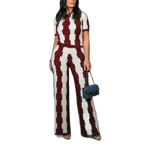 Elegant Slimming Elastic Short Sleeve Wide Leg Pants Printed Ladies Two Piece <b>Set</b> Fashion - Product Image 2