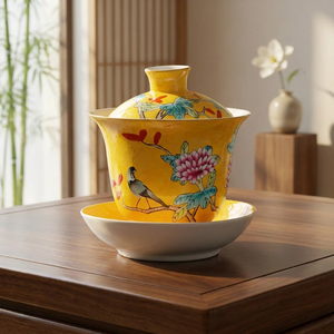 Gaiwan in Porcellana Jiangxi di Alta Qualità Marca JADE, Stile Tradizionale <span class=keywords><strong>Sgraffito</strong></span> con Motivo Raccolto Autunnale, Tazza Classica per Tè Kung Fu - Product Image 1