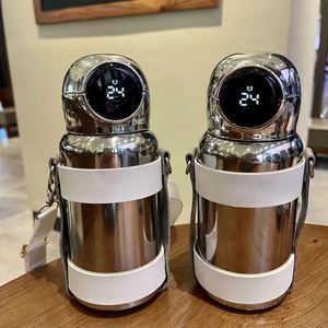 Wholesale 500ml Electroplated Bpa Free Steel Smart Straw Water Bottle with <b>Led</b> Temperature Display Sleeve and Strap Couple Cup - Product Image 1