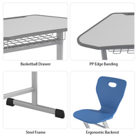 Ensemble de bureau et chaise scolaire ergonomique moderne et réglable en forme de trapèze pour les élèves du primaire/du collège/de l'université