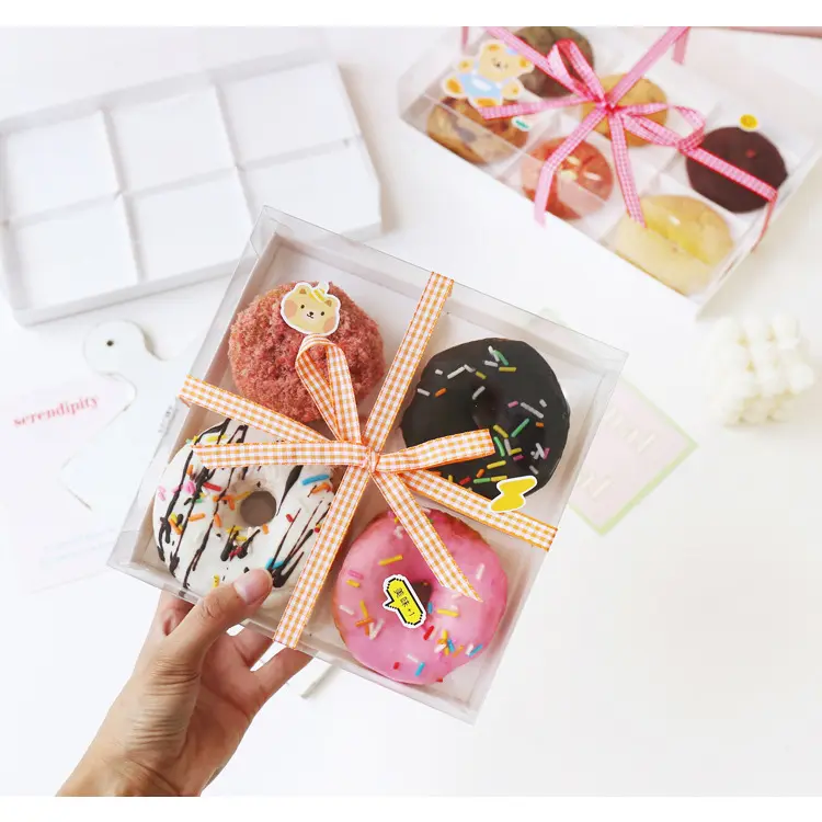 Ciambella ciambelle personalizzate scatola da imballaggio mochi carta rosa carina per scatole per finestre con logo personalizzato di dimensioni