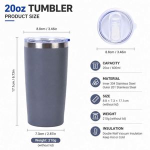 Custom logo 20oz Classic Powder Coated <b>Vacuum</b> Insulated Travel Coffee Mug 20 oz Stainless Steel Tumbler with Lid - Product Image 4