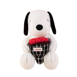 Vente en gros de jouets en peluche pour chien en forme 3D douce pour la Saint-Valentin, confession romantique, Snoopyes tenant une <span class=keywords><strong>fleur</strong></span> en forme de cœur, porte-clés en peluche pour chien - Product Image 6