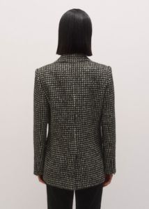 Blazer en laine et polyester pied-de-poule pour femme, manches trois-quarts, col cranté, simple boutonnage, infroissable, style automne - Product Image 4