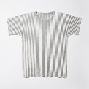High Quality Miyake Pleated Men's Neck Short Sleeve T-<b>Shirt</b> 100% Polyester Breathable Smart Casual Summer Wear High Stretch - Product Image 6