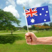Expédition rapide Nouveau Mini drapeau australien en bois à double impression pour défilés sportifs, fêtes, festivals, décoration