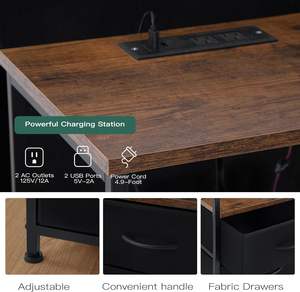 Ensemble meuble <span class=keywords><strong>de</strong></span> chevet avec lumières LED <span class=keywords><strong>et</strong></span> station <span class=keywords><strong>de</strong></span> charge, <span class=keywords><strong>table</strong></span> basse <span class=keywords><strong>et</strong></span> <span class=keywords><strong>coiffeuse</strong></span> avec tiroirs, support <span class=keywords><strong>de</strong></span> rangement <span class=keywords><strong>de</strong></span> chevet - Product Image 6
