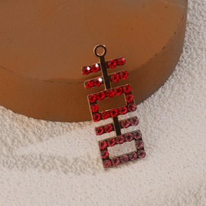 Pendentif en strass double bonheur chinois, bijoux de mariage, breloque, accessoires DIY pour femmes, taille brillant rond, blanc et rouge - Product Image 3