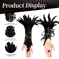 Gants à doigts en dentelle avec plumes pour femmes, accessoires de fête, de banquet et de danse, très tendance pour Halloween