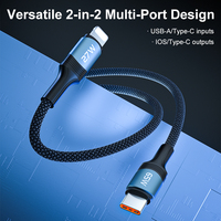 Câble de charge rapide Maimi 65W PD 2 en 2 multi USB C vers Type-C, cordon de données tressé en nylon 1,2 m pour téléphone portable, ordinateur portable, tablette