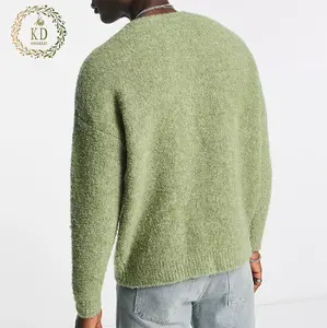 KD Knitwear Manufacturer Customizable Embroidered Jacquard Logo Pattern Pocket Wool Blend Boucle Yarn Jumper Men Sweater