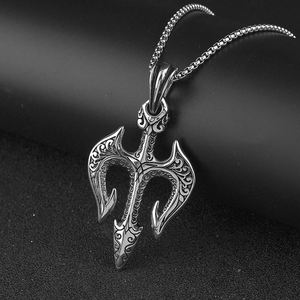 Liontin trisula mitologi Yunani Retro liontin trisula tahan air pola ukir kalung Neptun untuk liontin jimat pria - Product Image 4