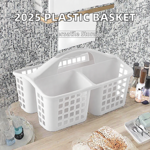 Cesta de Ducha Blanca de PP con 3 Compartimentos, Organizador de Almacenamiento Portátil para Baño con Asa - Product Image 2