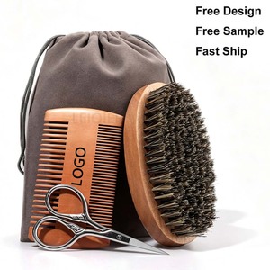 Ensemble de soin de la <span class=keywords><strong>barbe</strong></span> avec <span class=keywords><strong>brosse</strong></span> à <span class=keywords><strong>barbe</strong></span> en poils de <span class=keywords><strong>sanglier</strong></span>, peigne en bois massif, ciseaux, <span class=keywords><strong>brosse</strong></span> de nettoyage, ensemble de nettoyage de la <span class=keywords><strong>barbe</strong></span>, logo personnalisé - Product Image 1