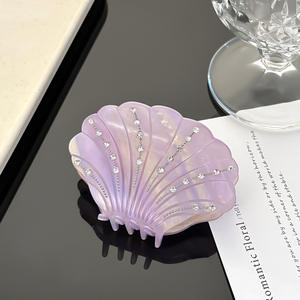 Pinces à cheveux modernes en coquille blanche et diamant pour femmes, 5 cm, motif océan, pince requin avec perle, accessoires pour cheveux en acétate - Product Image 3