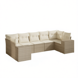 Conjunto de sofá de jardín grande con patas ajustables en ratán sintético beige, muebles de exterior para jardín, estilo de diseño contemporáneo. - Product Image 1