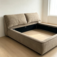 Lit de rangement minimaliste italien en tissu pour chambre principale, lit double rembourré avec coussin, lit double kaki avec système de levage à gaz et rangement