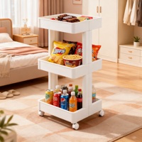 Chariot de rangement mobile en plastique pour la maison, étagère à snacks et épices, roulettes mobiles, design à trois niveaux, capacité de 6 à 10 L pour la cuisine et le salon