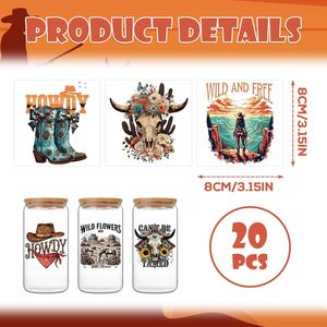 Transferts thermocollants personnalisés pour l'artisanat, UV DTF, pour enveloppes de tasses de 16 OZ, motifs Western <span class=keywords><strong>Cowboy</strong></span>, autocollants de transfert pour verre - Product Image 2