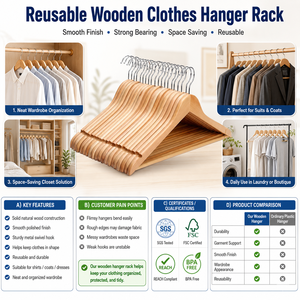 Premium Wooden Garment <strong>Hanger</strong> for Hotel Retail Store Boutique Clothing Display - Product Image 1