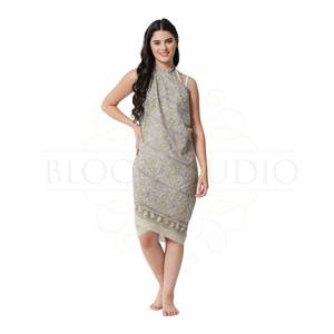 ผ้าซิ่นพิมพ์ลายบล็อกด้วยมือสุดพิเศษสำหรับผู้หญิง ผ้าคลุมบิกินี่น้ำหนักเบา เหมาะสำหรับใส่ไปเที่ยวทะเลและรีสอร์ทในช่วงฤดูร้อน - Product Image 2