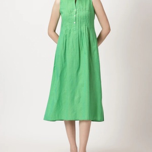 เดรสผ้าฝ้ายลินินทอลายธรรมชาติ ทรงโอเวอร์ไซส์ คอโอ แขนกุด จับจีบ แต่งระบาย  ความยาวปานกลาง สำหรับฤดูร้อน ผู้หญิง แฟชั่น - Product Image 1