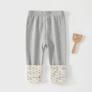 Leggings tricotés <span class=keywords><strong>pour</strong></span> bébés filles, couleur contrastée, design à revers, imprimé à pois, taille élastique, pantalons décontractés <span class=keywords><strong>pour</strong></span> l'automne - Product Image 1