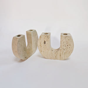 SH STONE personnalisé nordique maison religieux décoratif pierre naturelle Beige travertin marbre Double trous chandelier bougie bâton support - Product Image 2