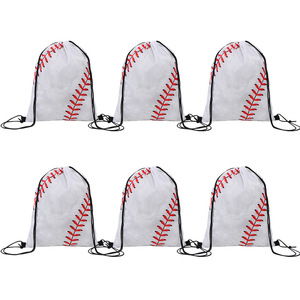 Baseball <b>Drawstring</b> <b>Backpack</b> 34x42cm Polyester Unisex Sports Storage Bag With Red Stitch Design - Product Image 2