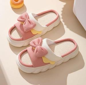 Nouvelles pantoufles en lin pour femmes, résidence, maison, dessin animé, quatre saisons, haut <span class=keywords><strong>de</strong></span> gamme, intérieur, coton et lin, semelle épaisse, antidérapantes - Product Image 2