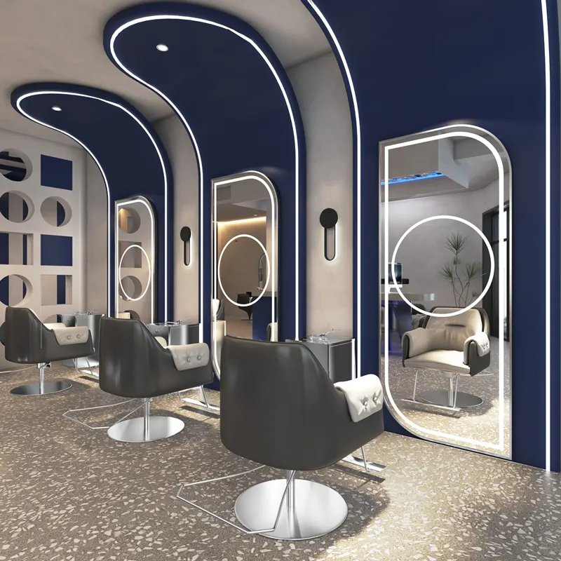 살롱 가구 이발소 현대 이발사 스타일링 거울이있는 미용실 역