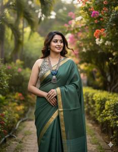 Magnifique sari en soie Kota Doriya vert pour femmes, luxueux, léger, tenue de fête, tenue de réception de mariage en provenance d'Inde - Product Image 5