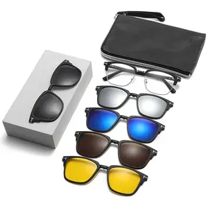 Clip en gafas de sol polarizadas magnéticas con cinco clips gafas de sol de visión nocturna hombres doble puente vidrio magnético para hombres